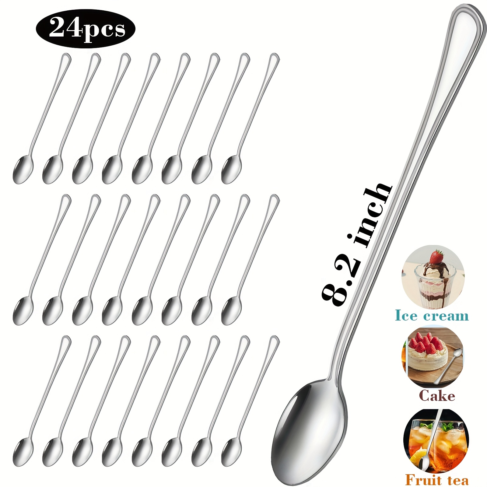 Image of 24pcs Set Of Stainless Steel Iced Tea Spoons, 8.2 Inches Long, Colors, Stainless Steel Handles, Suitable For Bars, Homes, Kitchens, And Restaurants.