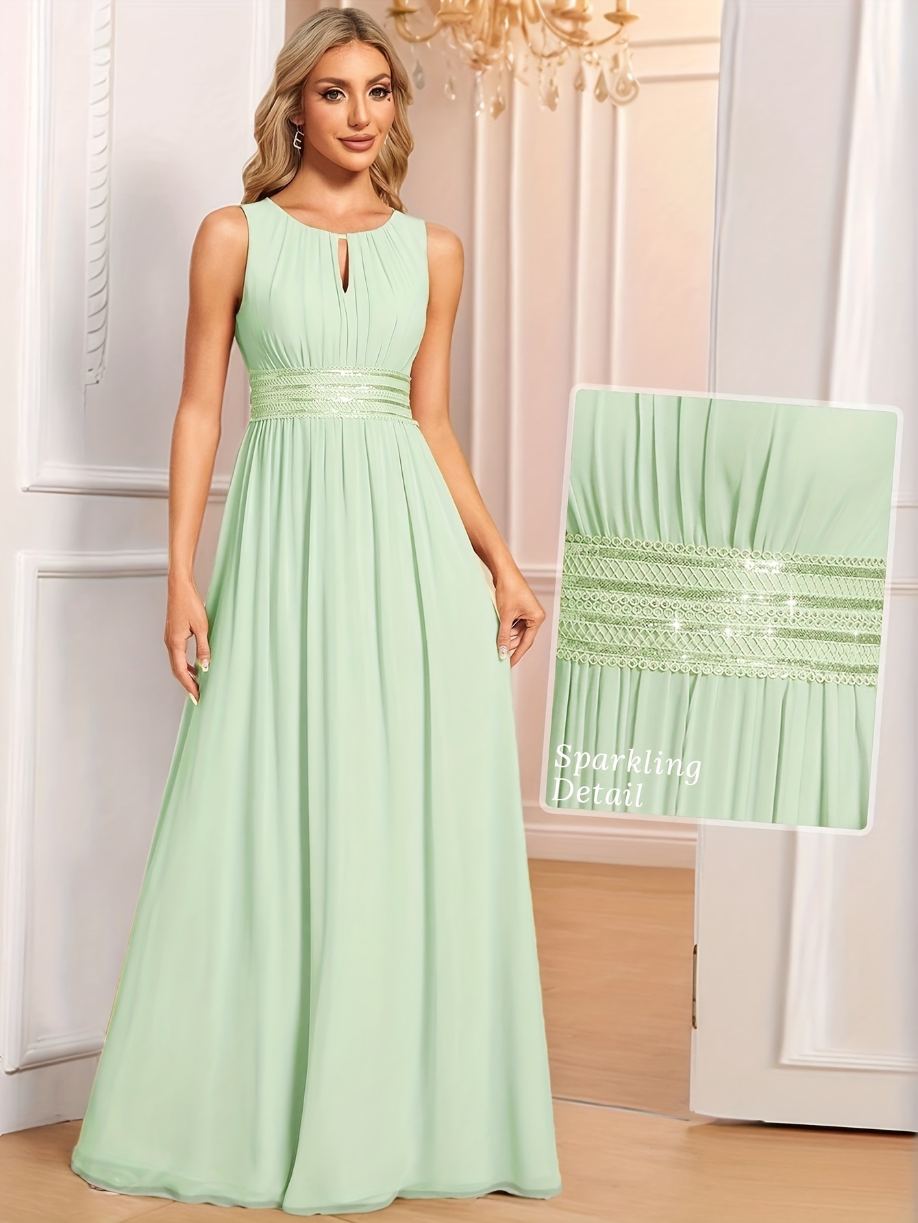 slim fit dress slacks Cowl Neck Champagne A-Line Long Bridesmaid Dress with Slit  FancyVestido
