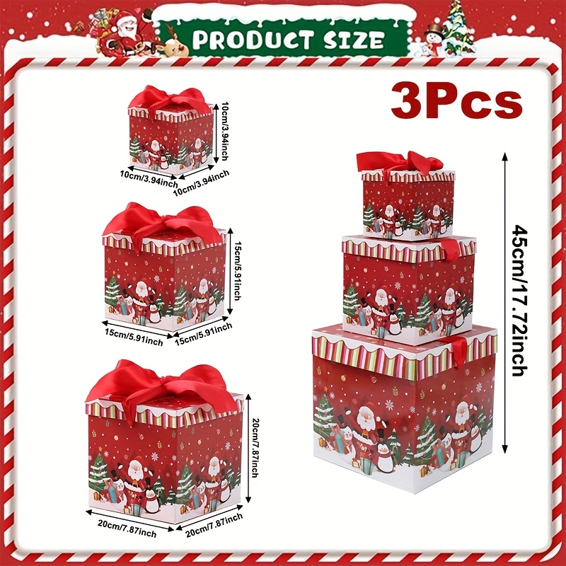 TEMU Gift For Her/him Set Of 3, Festive Gift Boxes With Christmas-themed Designs Featuring Santa Claus, Snowmen, And Penguins, Perfect For Holiday
