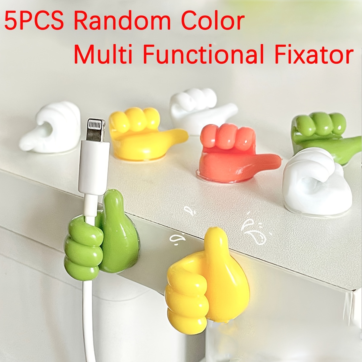 TEMU Set da 5 ganci a pollice con design , colori casuali, mini, adorabili, multifunzionali, portaoggetti, fissaggio adesivo senza foratura, ganci