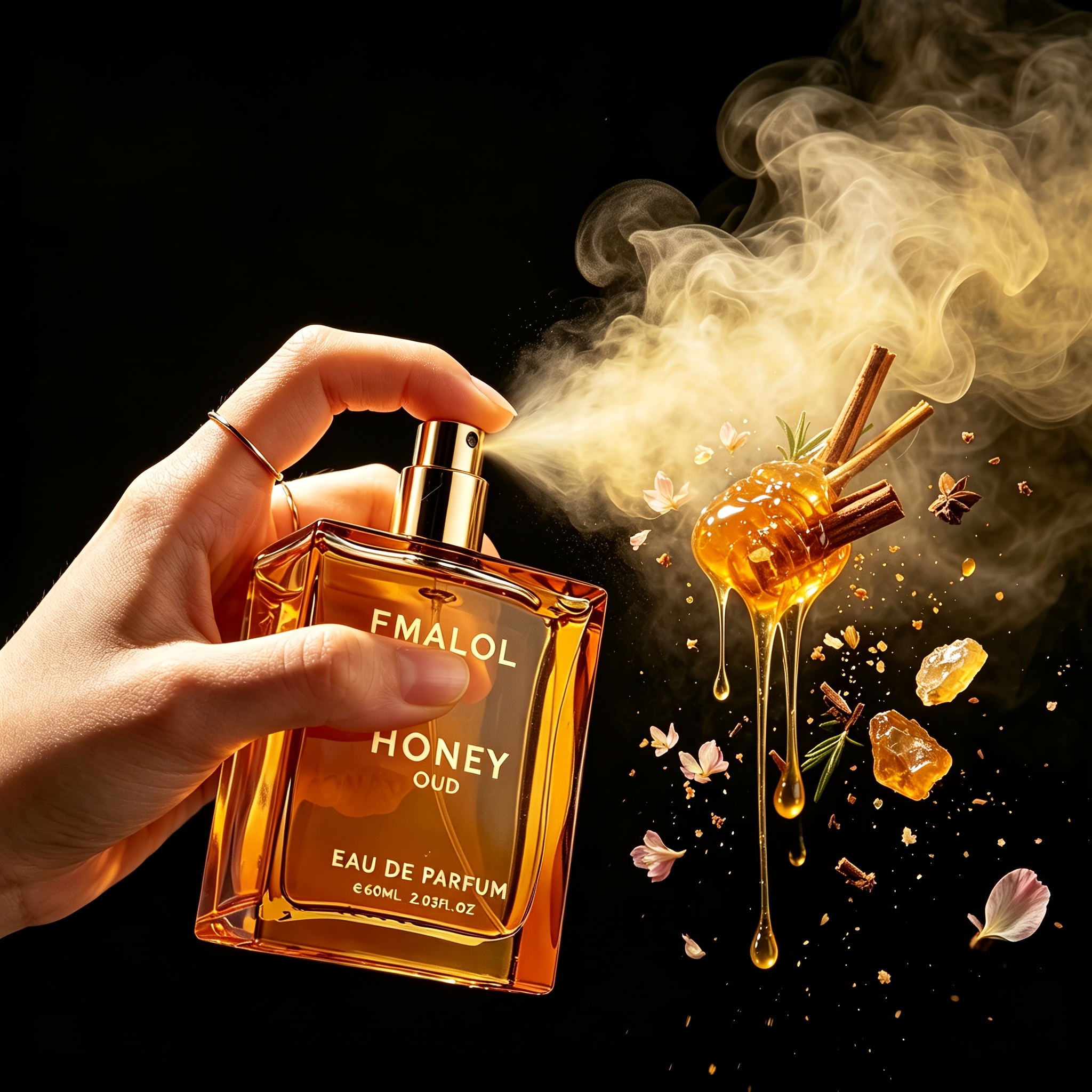 Fmalol Honey OUD Perfume for Women & Men, Vanilla, Bergamot & Patchouli Notes, Long-Lasting Arabian Unisex Perfumes for Women & Men, Floral & Spicy Cologne Honey Perfume