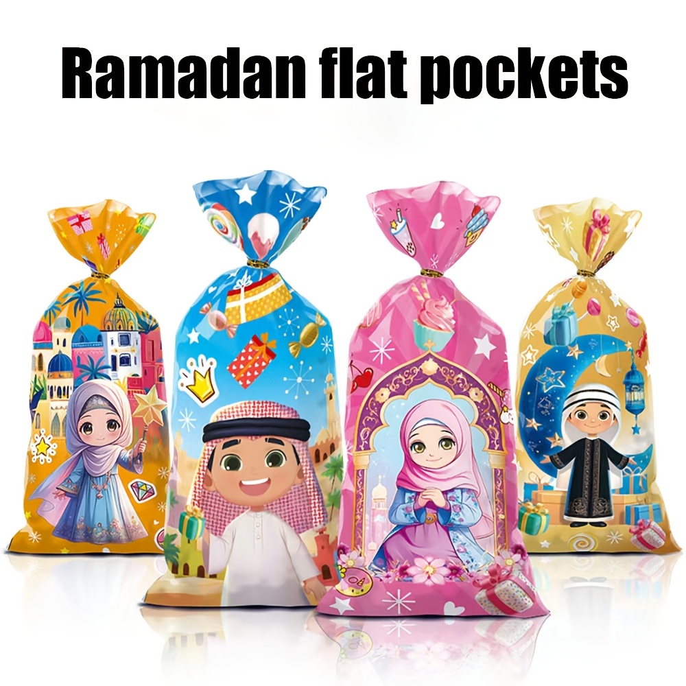 

50pcs Themed Gift Bags - Waterproof, Reusable Plastic Party Favor Pouches For Ramadan & Celebrations