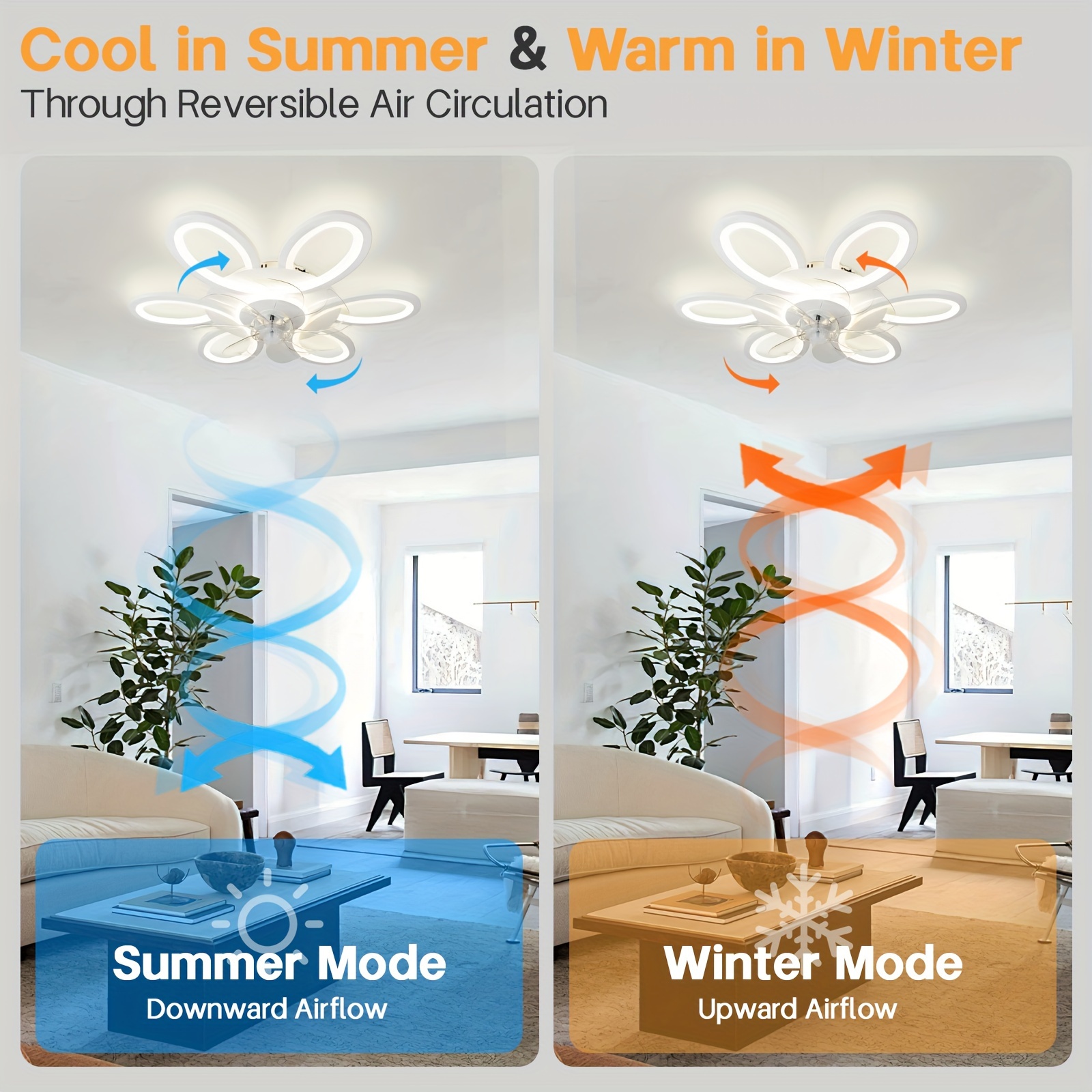 1pc modern flower shaped led ceiling fan with light smart remote control dimmable 3 colors 6 speeds iron paint process high quality abs for living room bedroom kitchen available in black white golden details 9