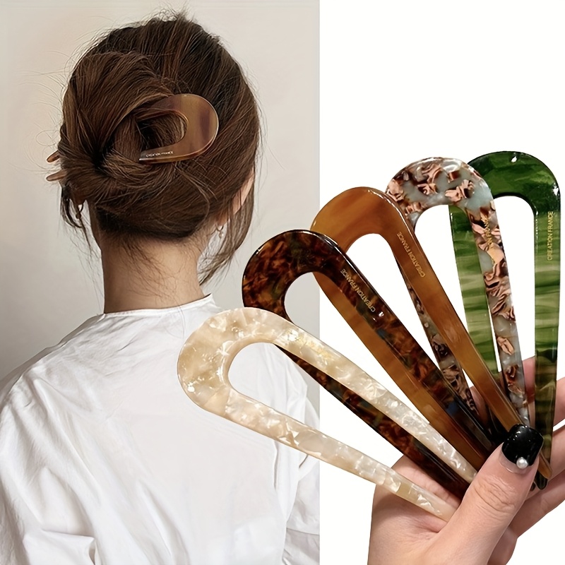 

5pcs Women's High-quality Plate Hairpin Large Size Acetic Acid Floral Temperament Leopard Print Retro Bun 's Hairpin