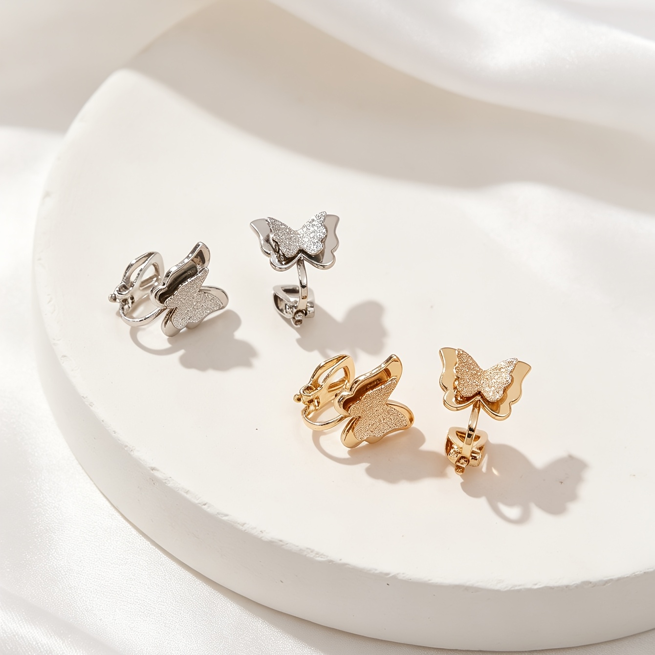 Women's Double-Layer Butterfly Clip-On Earrings, Stylish & Exquisite