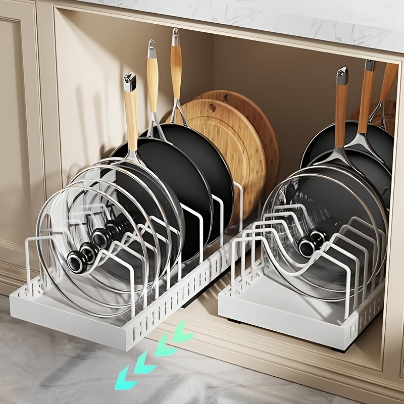 2pcs Storage Rack, Adjustable Cookware Storage Rack, Kitchen Pull-out Shelf, Countertop Dish Rack, Pot Lid Rack, Suitable For Kitchens, Dining Rooms, And Other Occasions