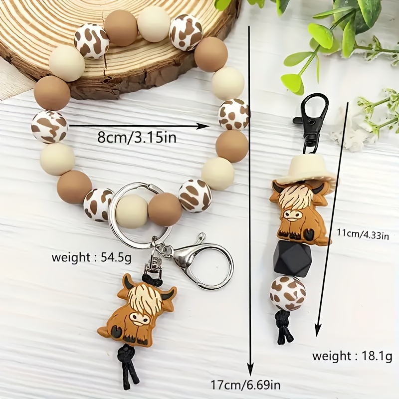 

Cute Cartoon Keychains Cow Silicone Bead Keychain Charm, Creative Bag Pendant, Diy Fashion Accessory Gifts For Eid