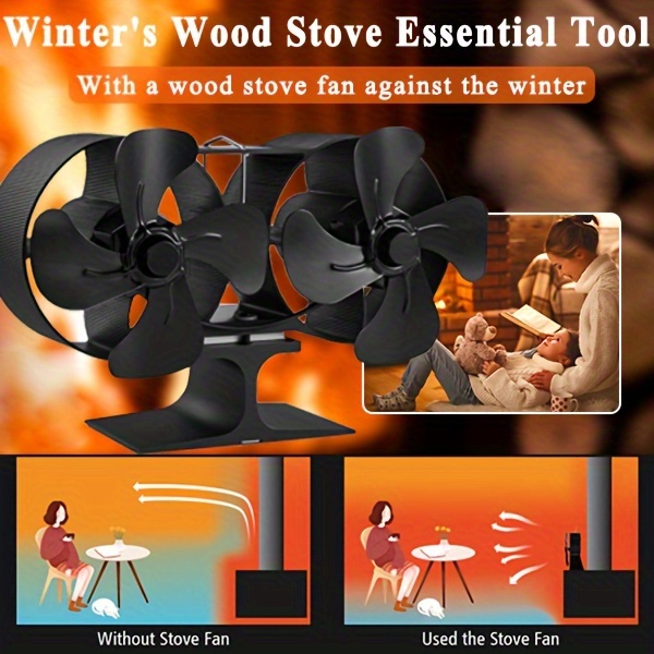 1pc wood stove fan with double motors double headed wood stove fan heat powered 8 blade fireplace fan wood stove accessories non electric fan for wood   burner stove winter essential details 1