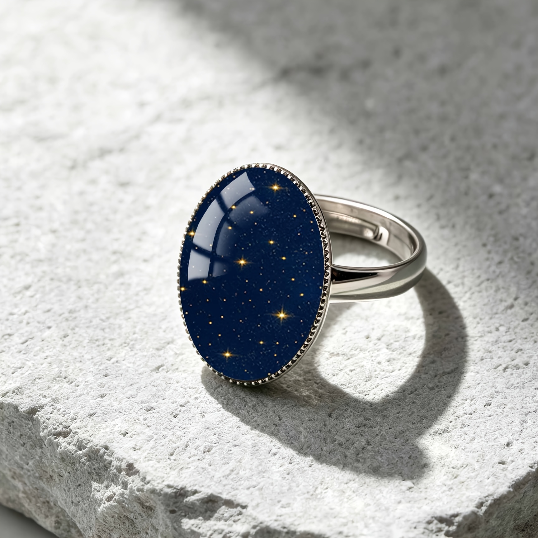 Women's Deep Blue Night Sky Starry Pattern Open Ring
