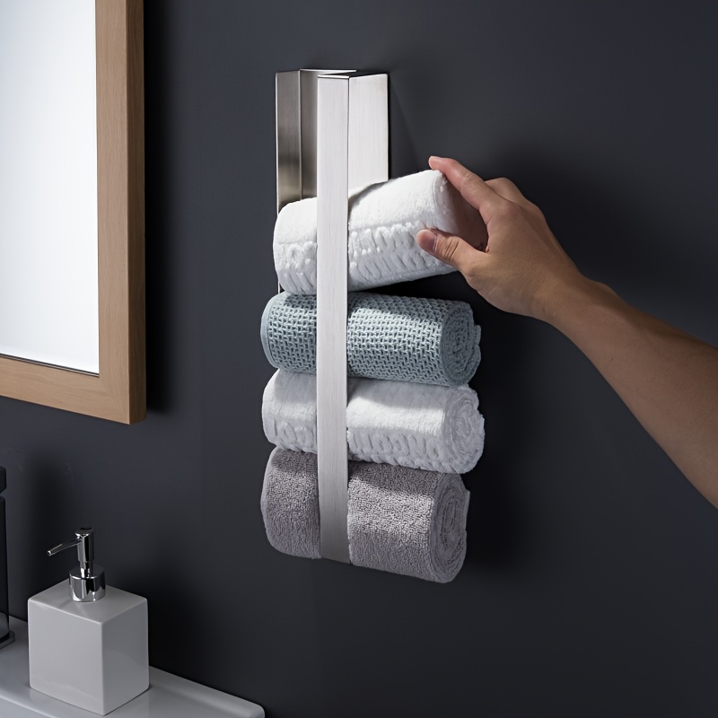 A Wall Mounted Stainless Steel Bathroom Towel Rack, Towel Bar, Storage Organizer, Space Design Suitable For Roll Towel Storage, Bathroom And Kitchen Organizer Decoration, Silver