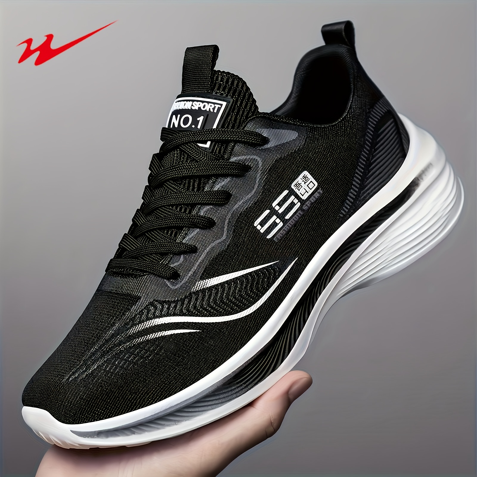 TEMU Men's Wide-toe Running Sneakers - Breathable Mesh Sneakers With Shock-absorbing Sole & Pu Cushioning Suitable For Gym, Hiking, Tennis, Walking -