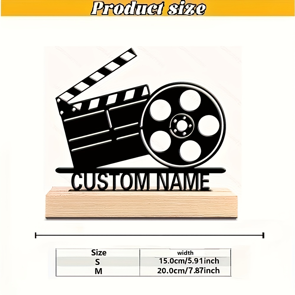 TEMU Personalized Movie Film Sculpture - Customizable Name/text Carving Retro Cinema Ornament With Base, Ideal For Home/office Desktop Decoration,