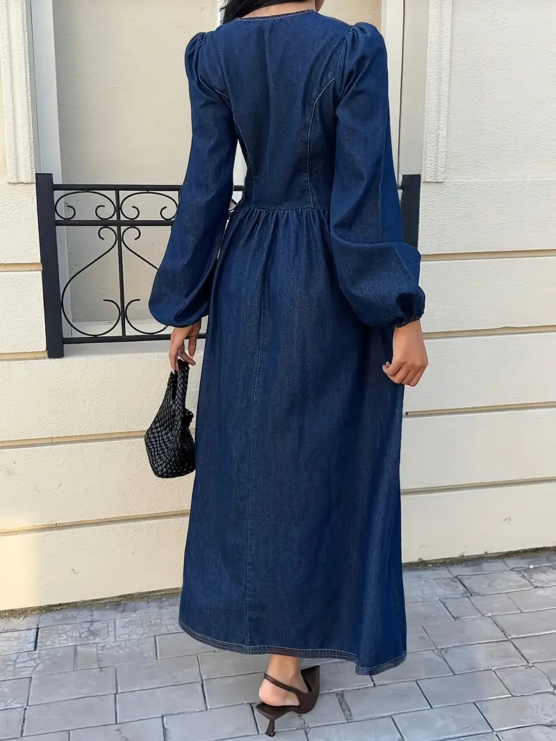 midi denim dresses for older ladies with sleeves 10 Denim Dresses for Older Ladies