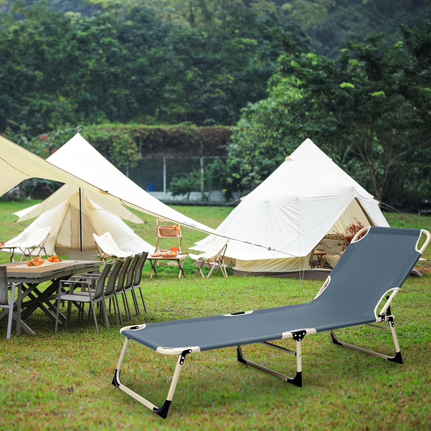 Folding Camp Bed with Pillow Heavy Duty Camp Bed with Non-Slip Foot Pads 4-Position Adjustable Backrest for Outdoor Sleeping Hiking Travel only outdoor