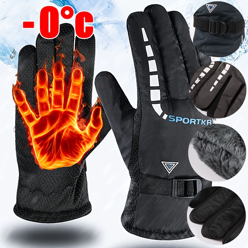 

1/ Men's Insulated Finger Gloves, Warm Polyester Knit With Wrist Strap, Machine & Safe - Ideal For Winter Outdoor Sports, Winter Gloves