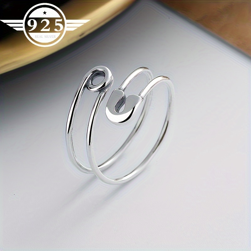 

S925 Sterling Silver Adjustable Wrap Ring - Cute Pin Shape Special Decor For Daily Outfits - Gift3.1g/0.11oz