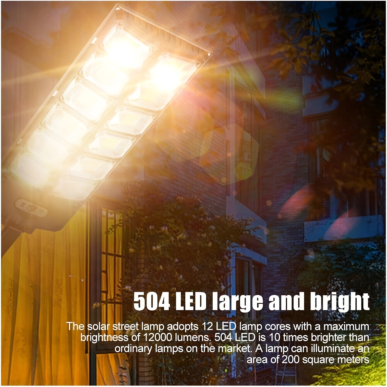 

1pc 504 Led Solar Street Light With Sensor - 12 Led Cores, 200+ , Remote Controlled, Outdoor & Garden Lighting, Ideal For Thanksgiving, Christmas & New Year Gifts