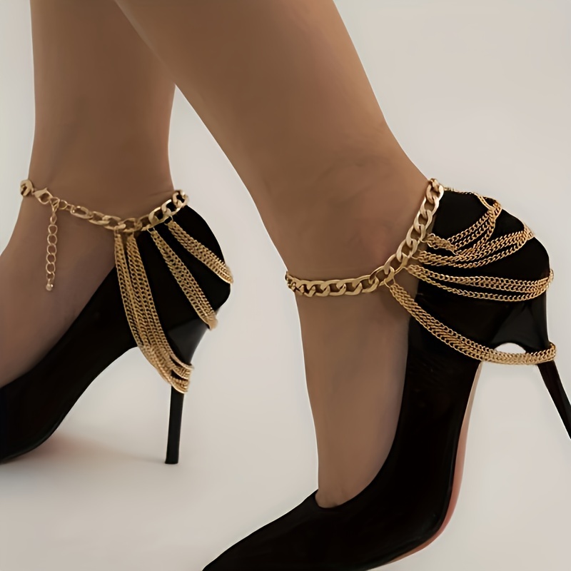 

1pc Multi Layers Chain Tassel Pendant Cuban Chain Anklet Punk Style High Heels Foot Chain Accessories Decoration