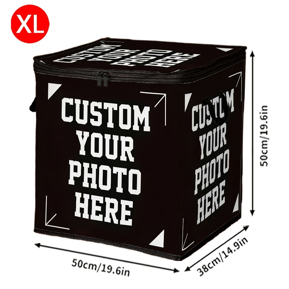 TEMU 1pc Personalized Your Picture Organizer Quilt Storage Box, Custom Print With Zipper, Custom Photo Storage Bin For Bedroom Closet, Large Capacity