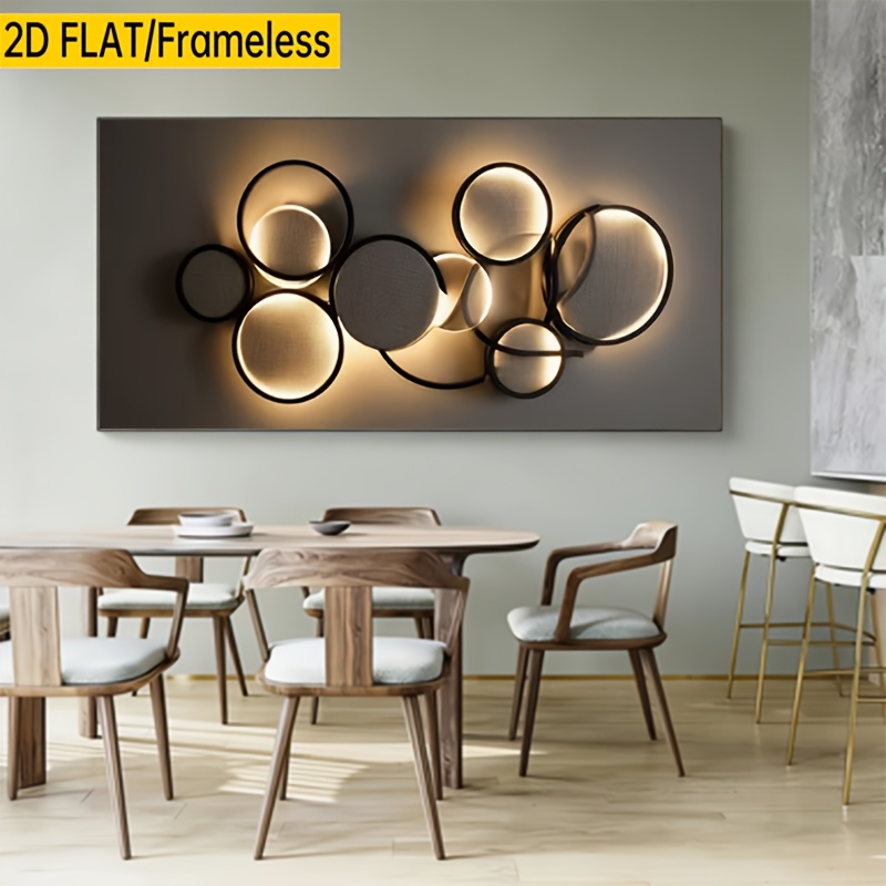 TEMU 2d Flat, [2d Flat]1pcs Frameless Canvas Print Poster, Modern Black Golden Circular Light Effect Abstract Decorative Wall Art, Suitable As Home