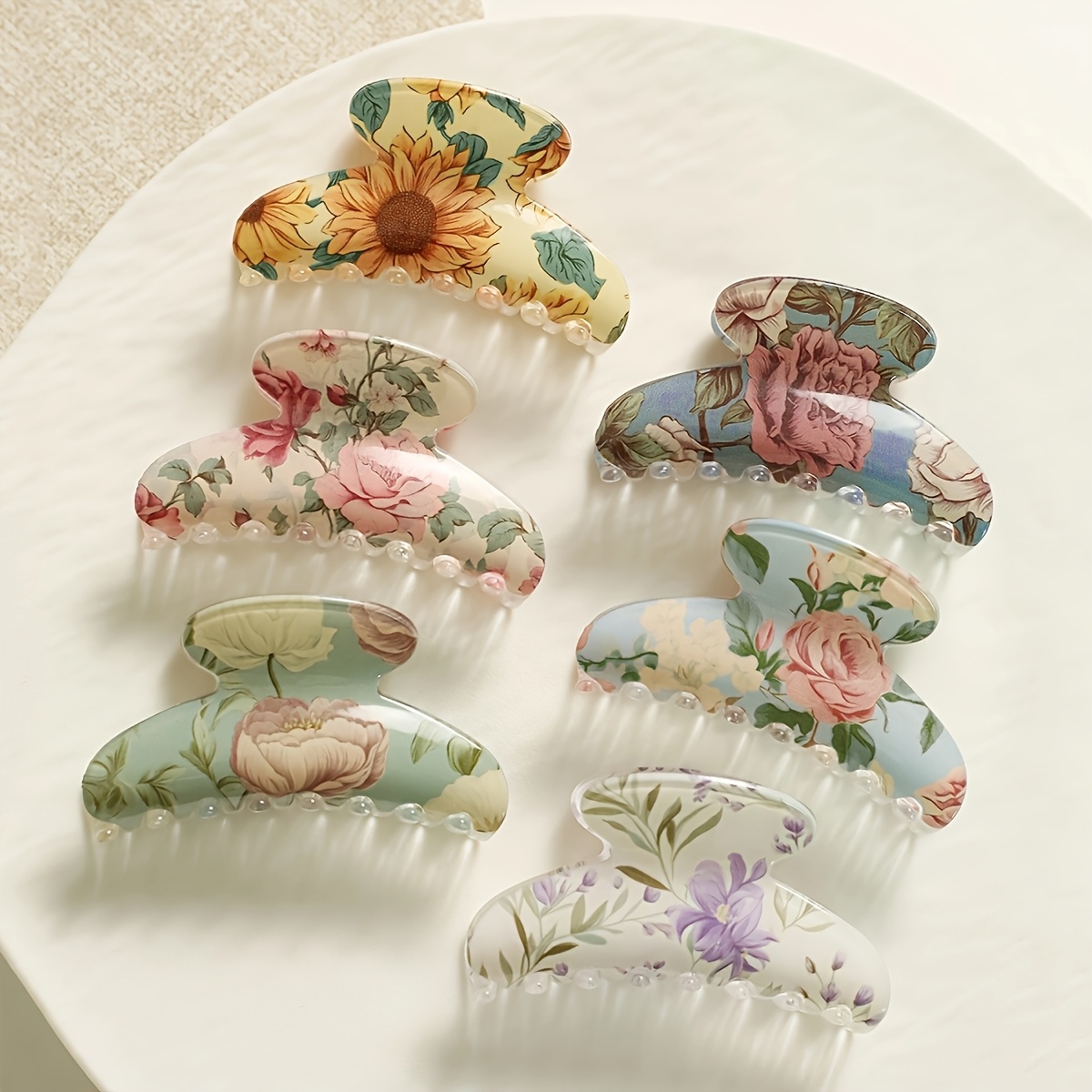 TEMU 6pcs Pinces à Cheveux Élégantes Premium à Floraux, Ligne de Temps , Pince Requin