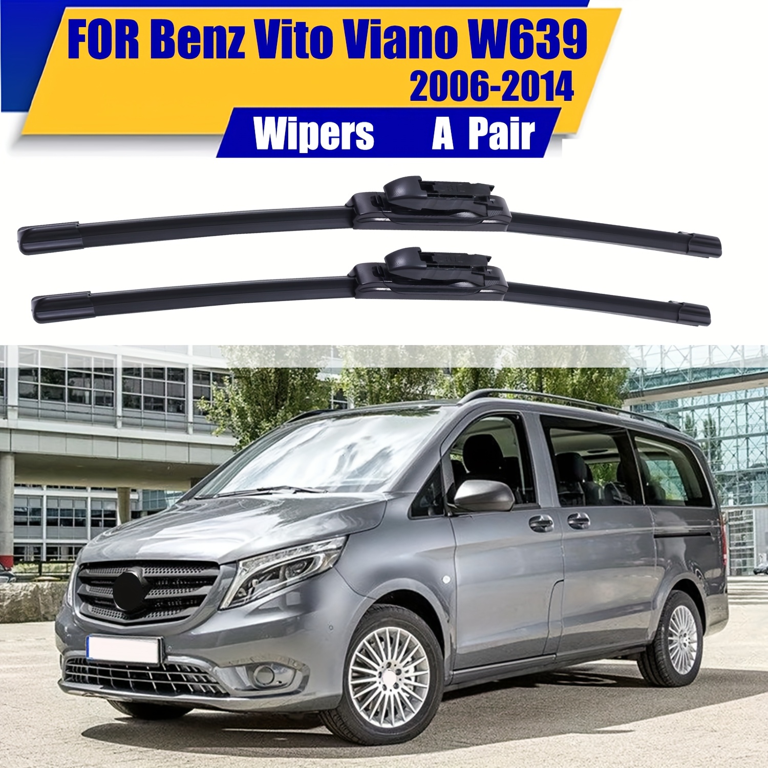 Image of 28 Inch 26 Inch Windshield Wiper Blades Replacement For Mercedes-benz Viano W639 From 2006 To 2014 Premium All Weather Front Wipers Set - (pack Of 2)