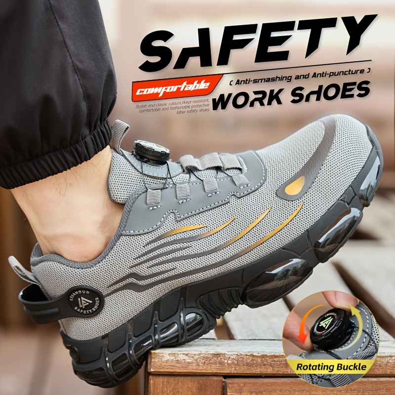 lei an dun mens comfortable button air cushion sole shock absorbing breathable anti puncture work shoes black gray lace   shoes for men industrial footwear   durable construction