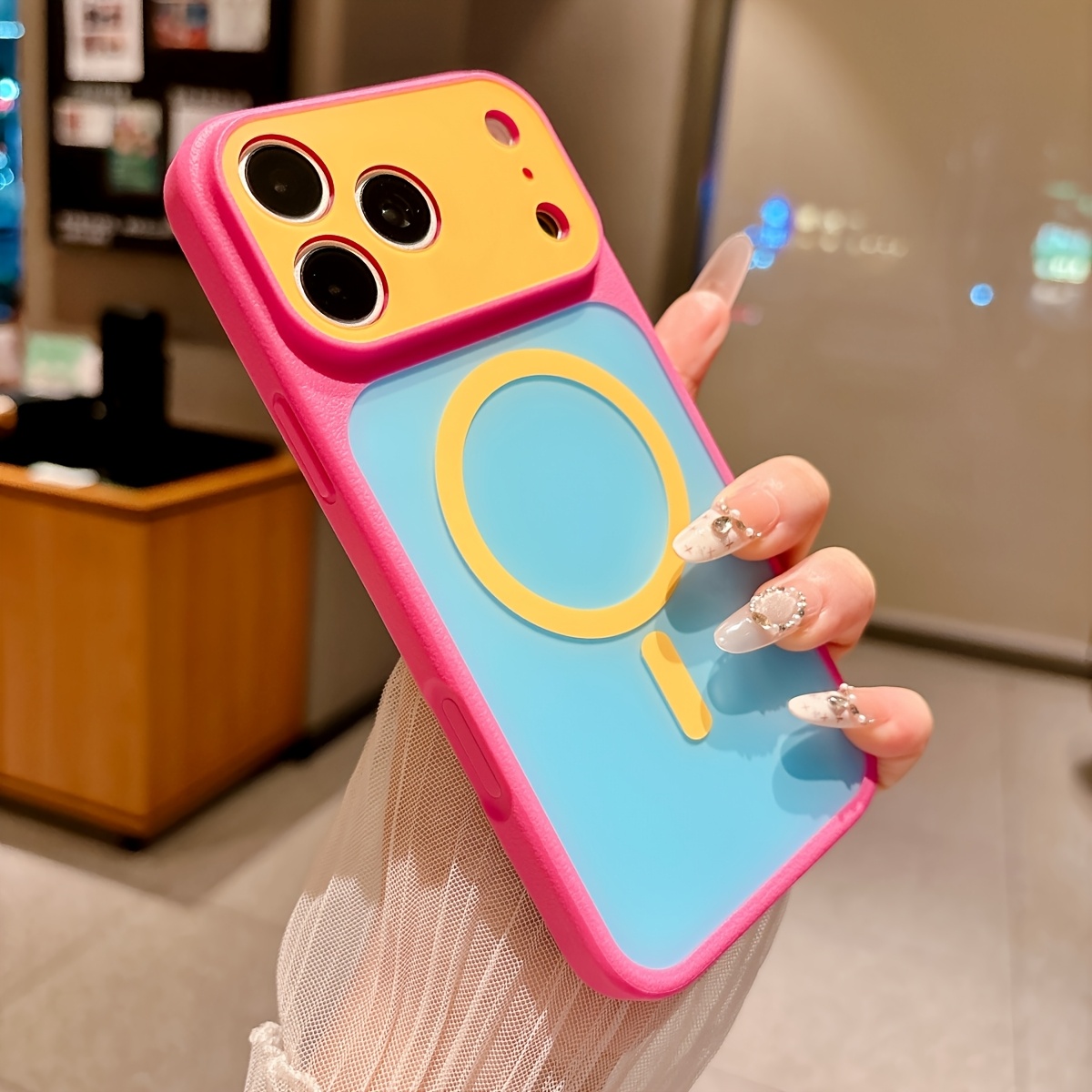TEMU Phone Case - Y2k Fashion Dopamine Colorblock Glossy Jelly Magnetic Phone Case Compatible With Iphone 18 Promax 18pro 17 Pro Max 17 Pro 17 16 Pro