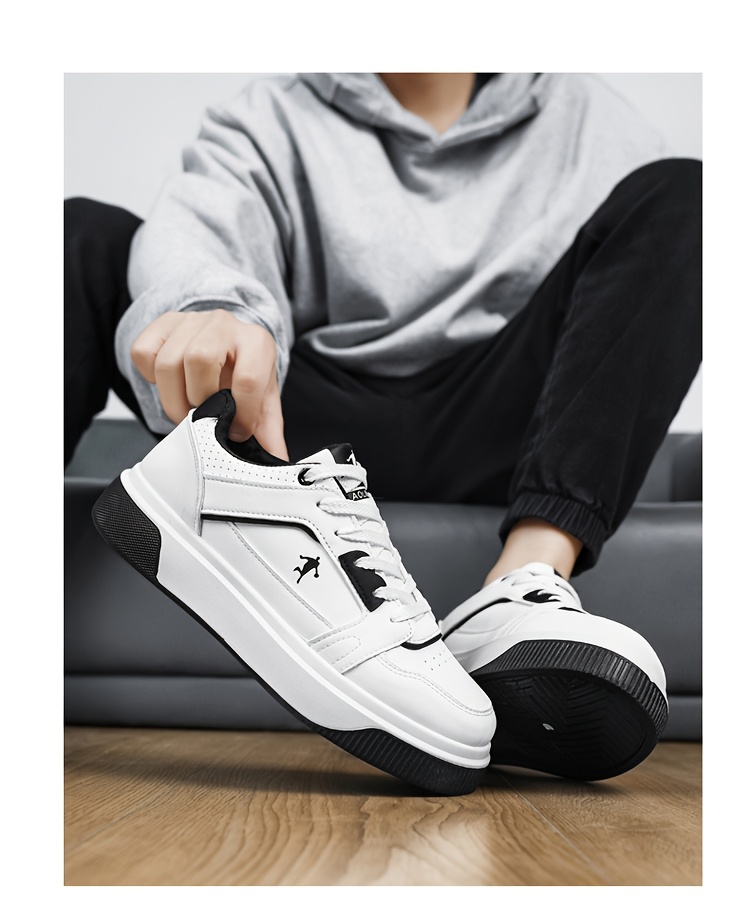 Trendy and Versatile Sports and Leisure Bread Board Shoes for Men | Autumn New Styles for Teenagers, Thick Soled Height Increasing White Shoes, Low Top, Fabric Upper, PVC Sole, Lace Closure, AOPLUS Brand