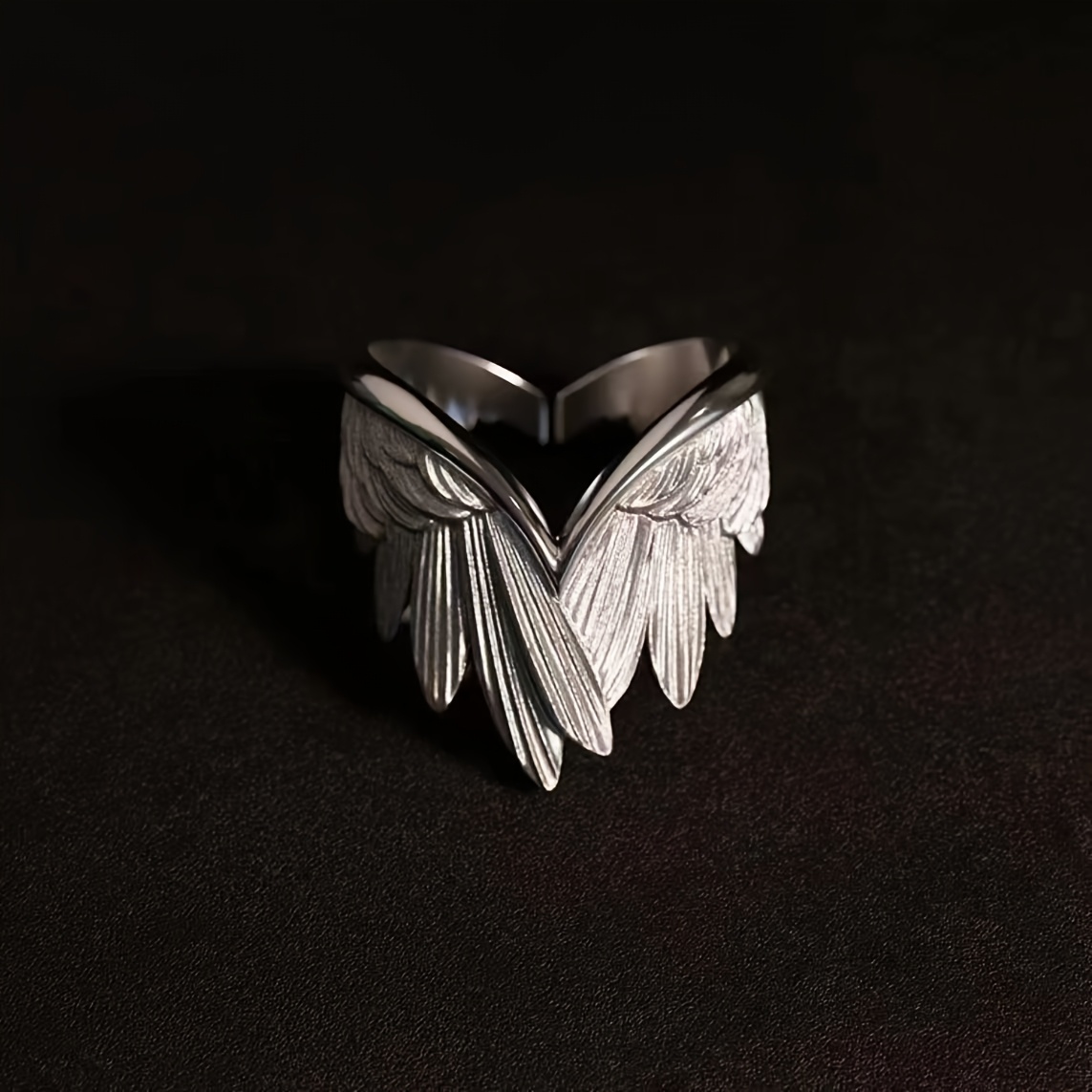 1pc Creative Wings Ring Unisex Style Heart-shaped Protective Feather Open Adjustable Band
