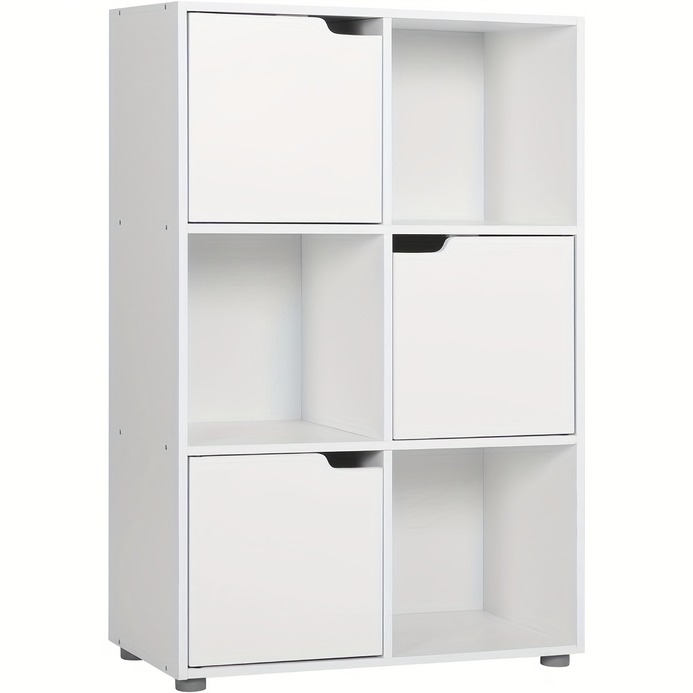 E-shop 1 Stück Bücherregal, vertikales Regal, Lagerregal, Raumteiler, Büroregal, Aktenschrank mit 3 Türen, 6 Fächern, 29 x 91 x 59.6 cm