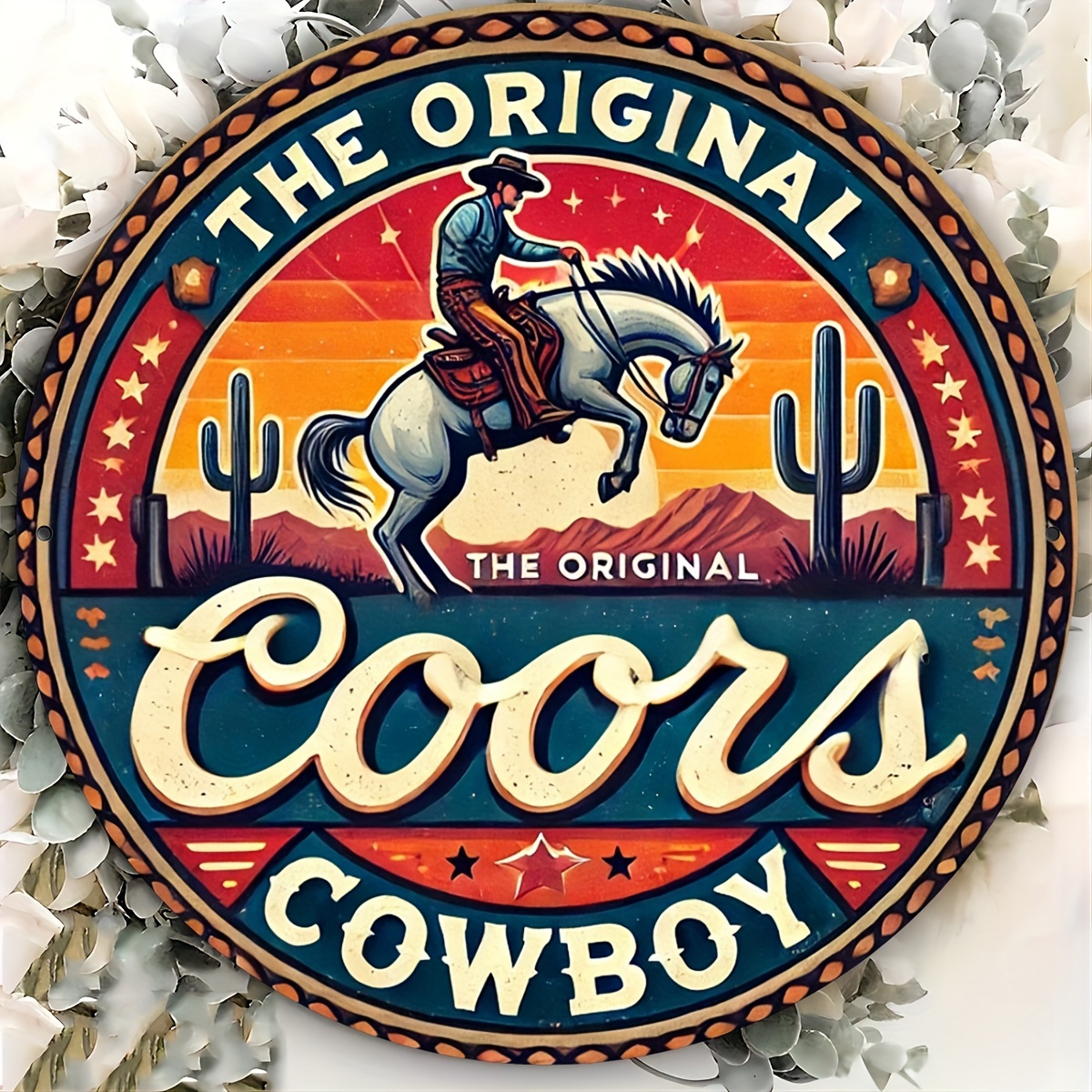 

1pc Vintage Coors Cowboy Aluminum Metal Wall Art Sign 8x8 Inch - Retro Americana Style Decor For Bedroom, Kitchen, Dining, Bar - Unique, Easy To Hang, Durable Home And Office Decoration Or Gift