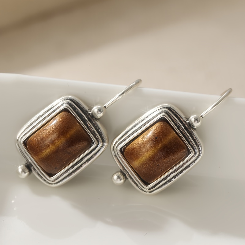Image of Vintage-inspired Synthetic Tiger Eye Gemstone Pendant Design For Women Chic Bohemian Handcrafted Drop & Dangle Earrings Perfect For Daily Wear, Vacation, And Valentine's Day Gift, Vacation Additions