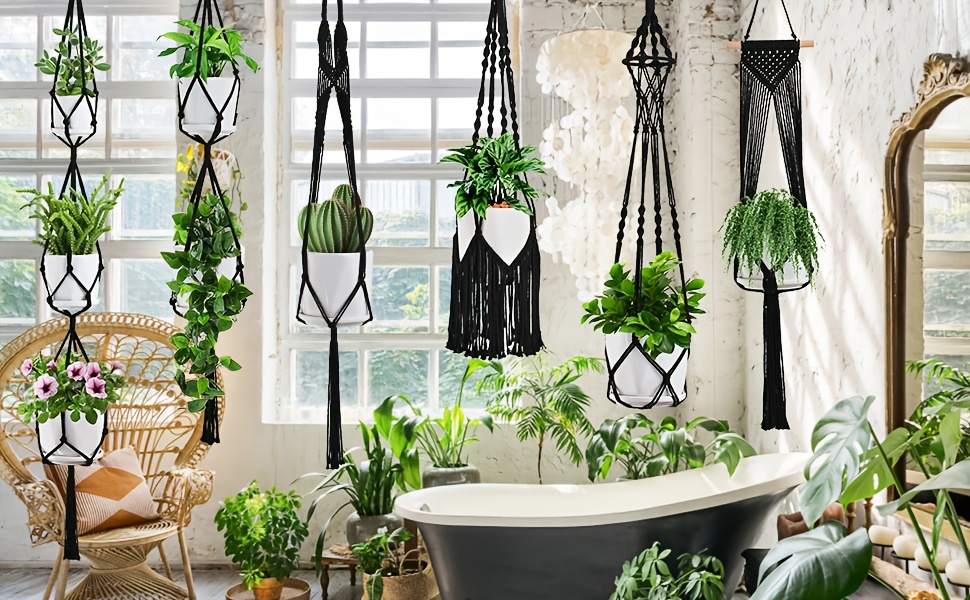 JALOUSIE Makramee Pflanzenaufhänger Set – 14-teilig Mit Töpfen & Untersetzern, Boho-Deko