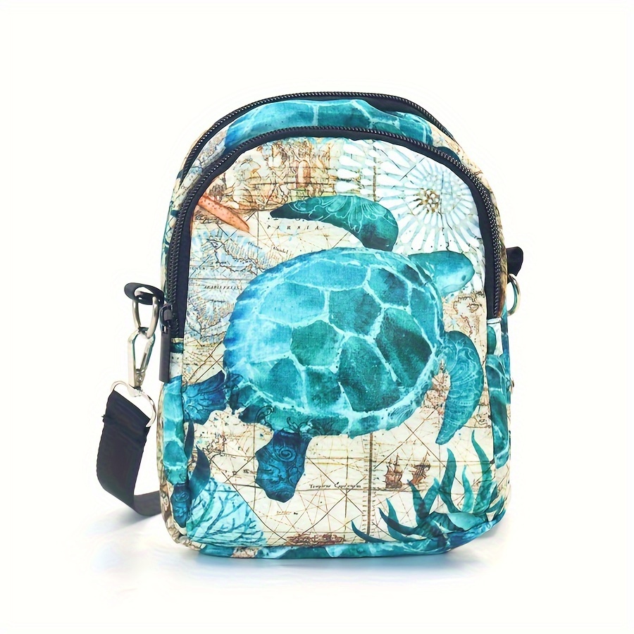 

Cute Sea Turtle Print Crossbody Phone Wallet, Unisex Mini Travel Bag With Adjustable Strap, Polyester Foldable Lightweight Waist Pack With Zipper, Hand Washable Casual Pouch