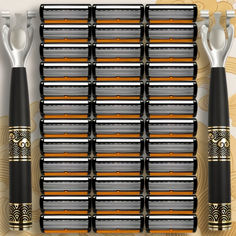 TEMU [six-layer Blade Lubricating Razor Set] Includes 2 Handles And 36 Replacement (with And Lubricating Strips), Adopts Anti-slip , Designed For