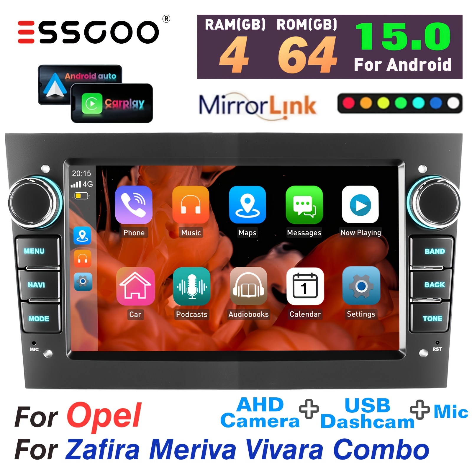 Essgoo 15 Series Upgrade For , , & Combo | 7-inch Hd Ips Display | 4gb+64gb | Seamless & Auto | | Audio & Color Button Lights | Camera &