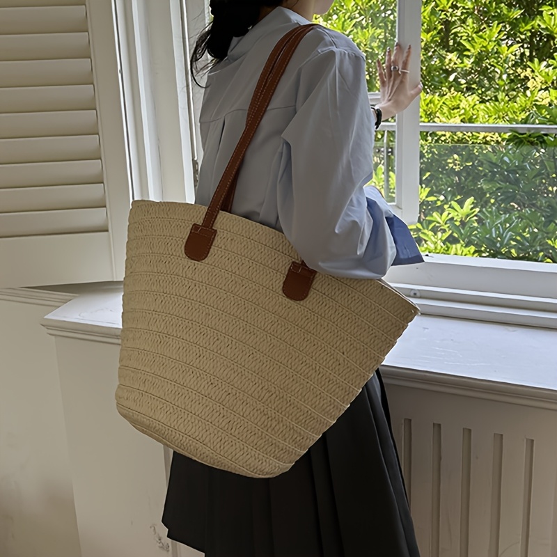 TEMU Women's Shoulder Bag Summer Straw Woven Large Capacity Basket Handbags Fashion Female Luxury Designer Beach Bali Shopper