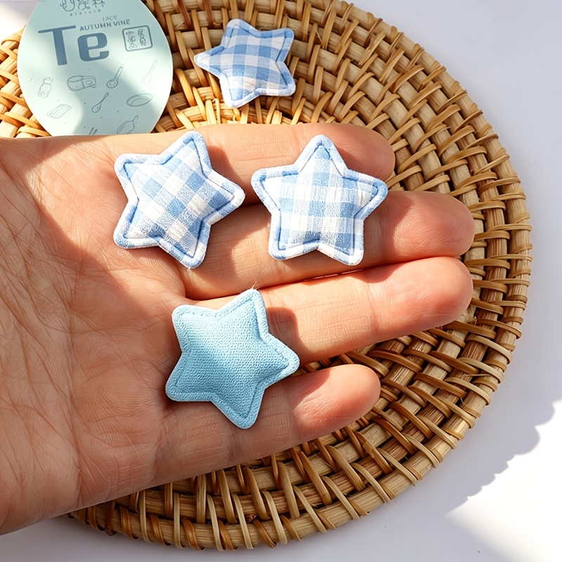 TEMU 24pcs 3cm Checkered Fabric Star Scrapbooking Appliques And Decorative Patches For Diy Headwear, Hair Clips, Hats, Scarves, And Socks Decorative