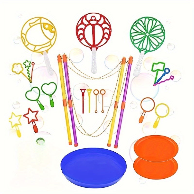 

Summer Bubble Art Party Favor Kit - 24-piece Set For Kids With Various Bubble Wands, No Feathers, No Batteries, Manual Operation Outdoor Play Equipment