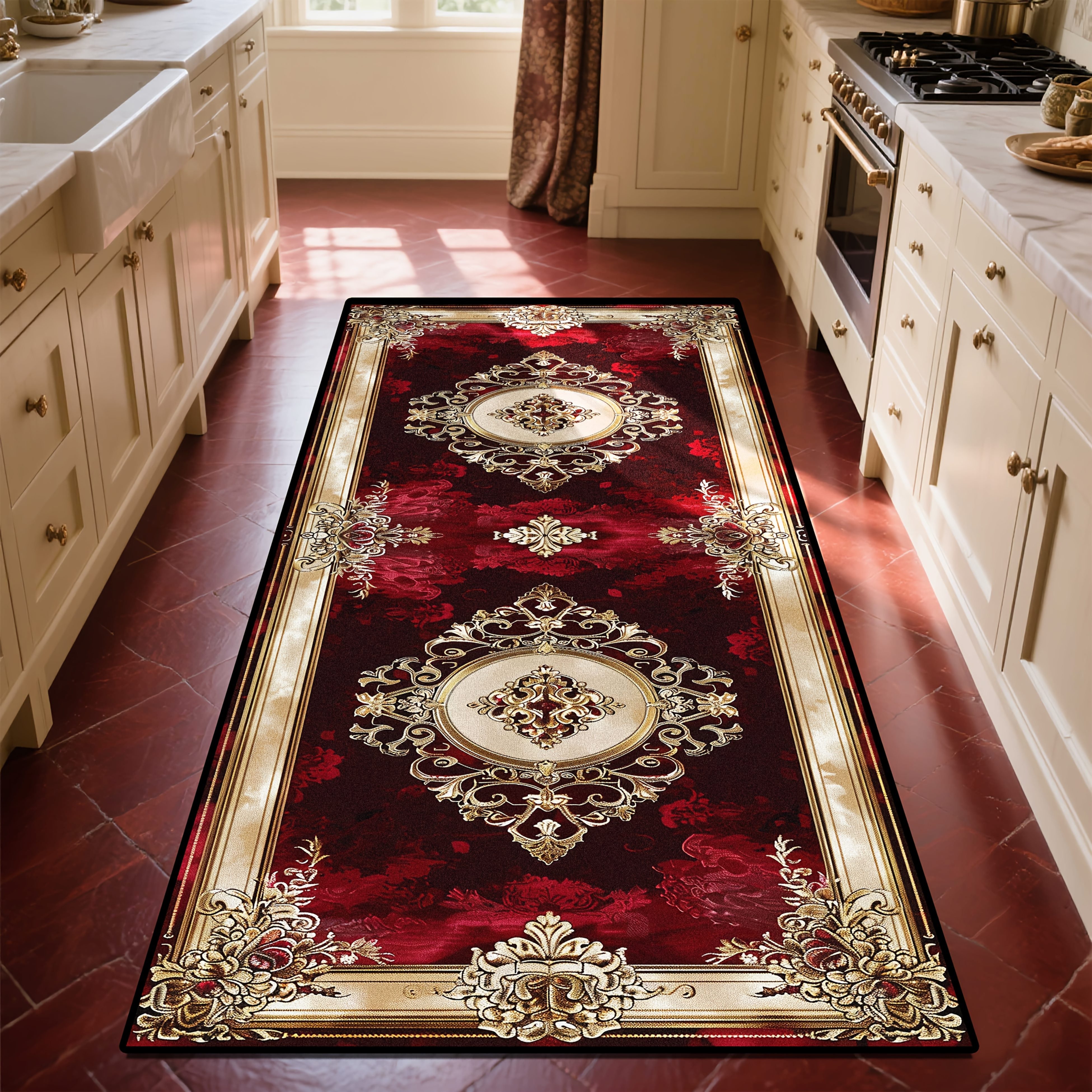TEMU [Velours Doré] 1pc, Tapis Long Rectangulaire Luxueux Rouge et , Tapis de Velours Rectangulaire Haut de Gamme Élégant et Luxueux , , Facile à