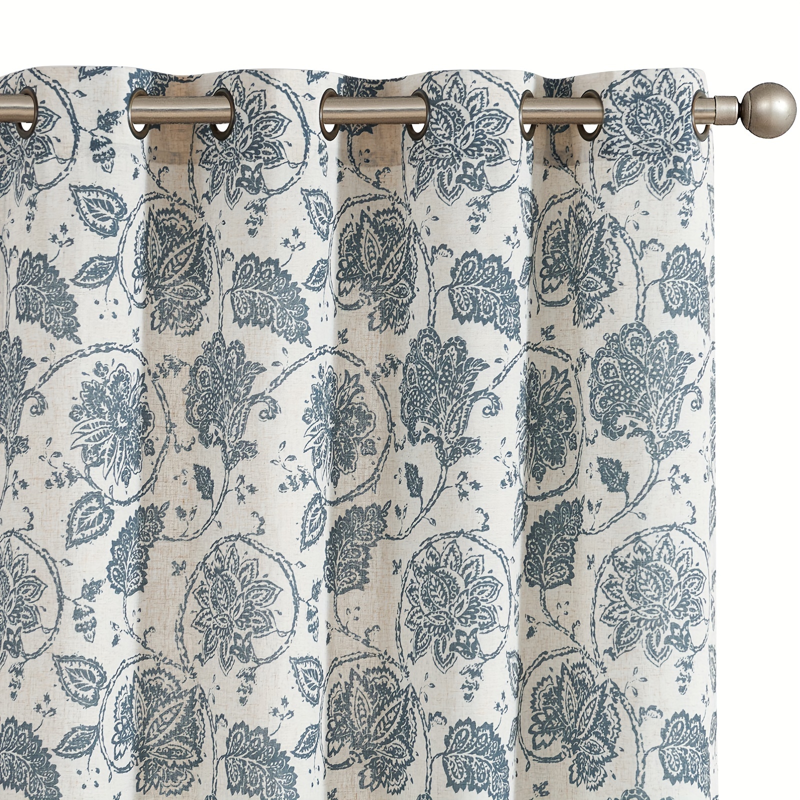 

2pcs Vintage Floral Paisley Linen Curtains, Grommet Top Light Filtering Window Drapes, 54 Inch Length, Blue Pattern For Living Room Bedroom, Farmhouse Style Home Decor