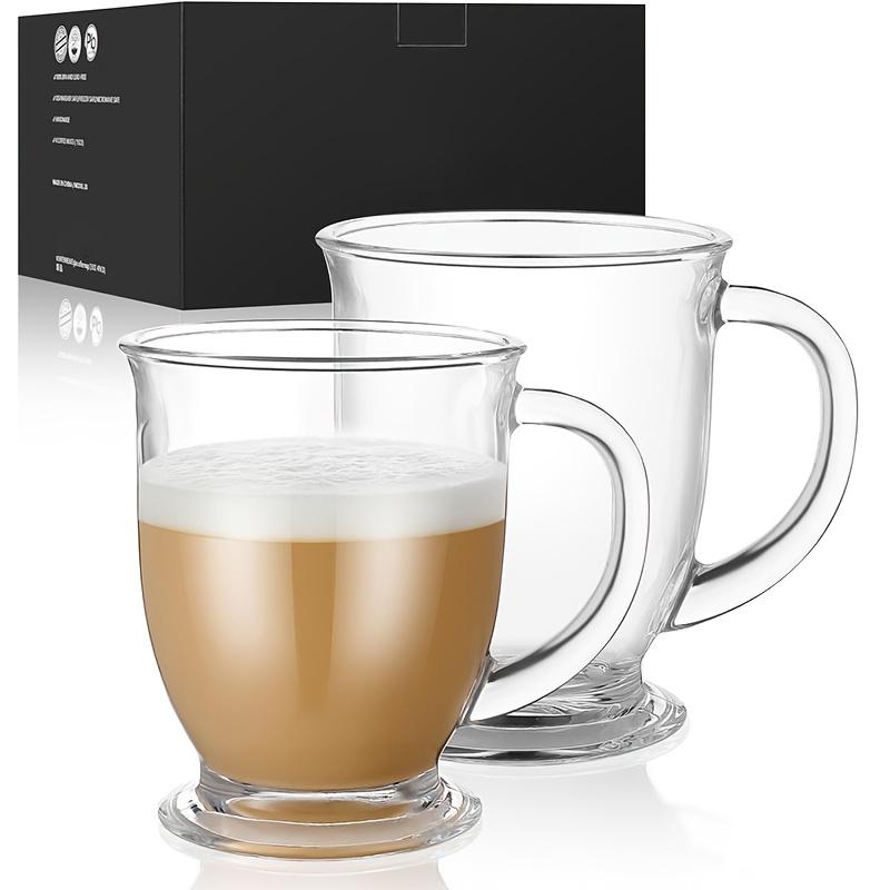 Set of 2 Glass Coffee Mugs, 15-Ounce Clear Coffee Cups, Suitable for  Cappuccino, Latte, Tea, And Glass Coffee Mugs with Handles