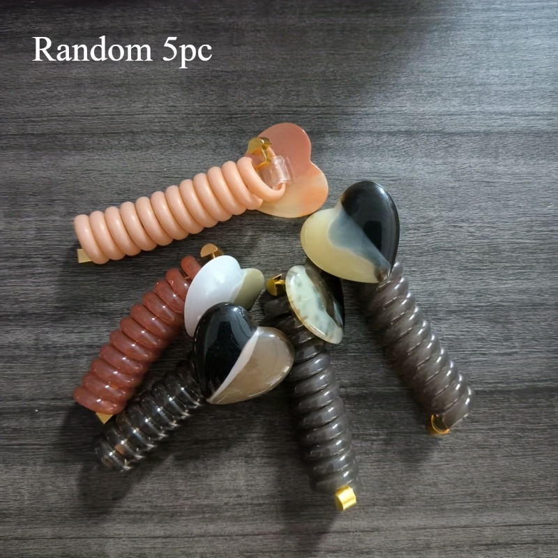 TEMU 5 Random Colors Of Japanese Minimalist Bubble Braid Hair Ties, Made Of High-end Fabric Material; Heart-shaped Phone Cord Hair Ties, And Hair