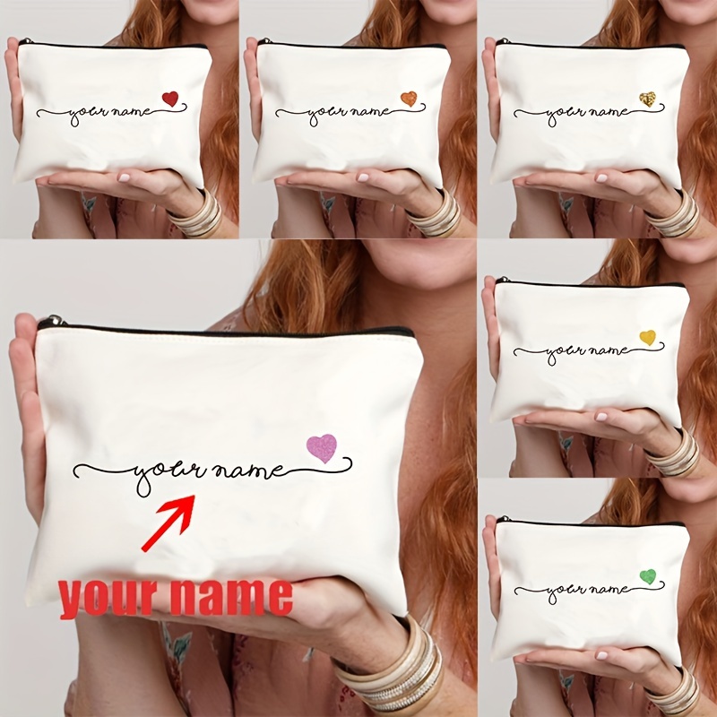 

Custom Name Love Canvas Makeup Bag - Personalized Cosmetic Organizer, Lightweight Travel Pouch For , Ideal For Wedding Gifts & Party Favors, Romantic, Storage, Cosmetic Bags