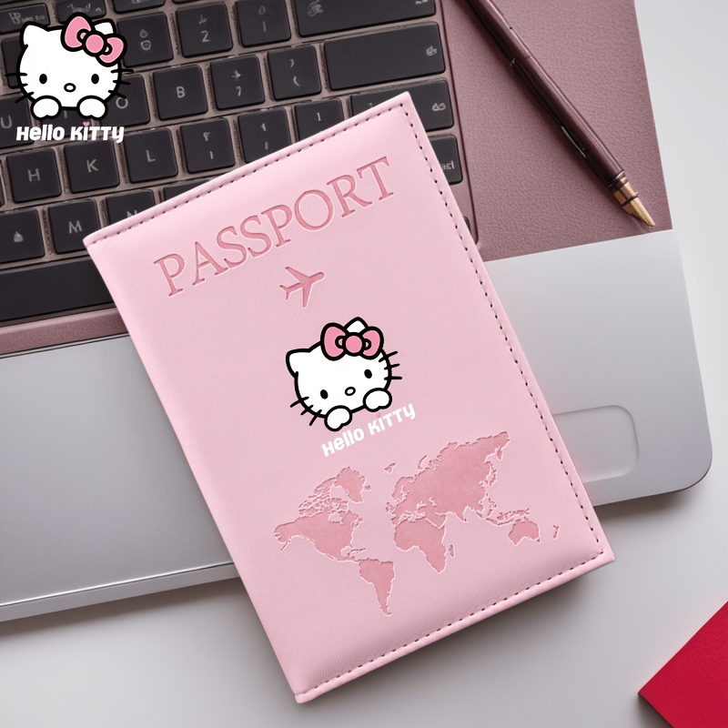 Image of Hello Kitty Pu Passport Holder - Cute Travel Wallet Suitable For Birthdays &, Lightweight Passport Case With Hello Kitty Design, Gift For,, (multiple Colors )