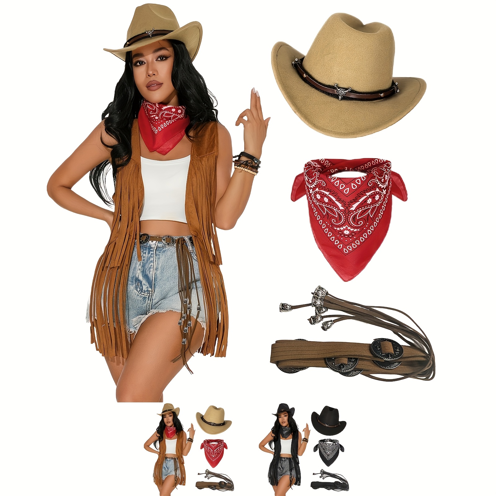 pièces tenue en denim incluant chapeau mouchoir ceinture Temu