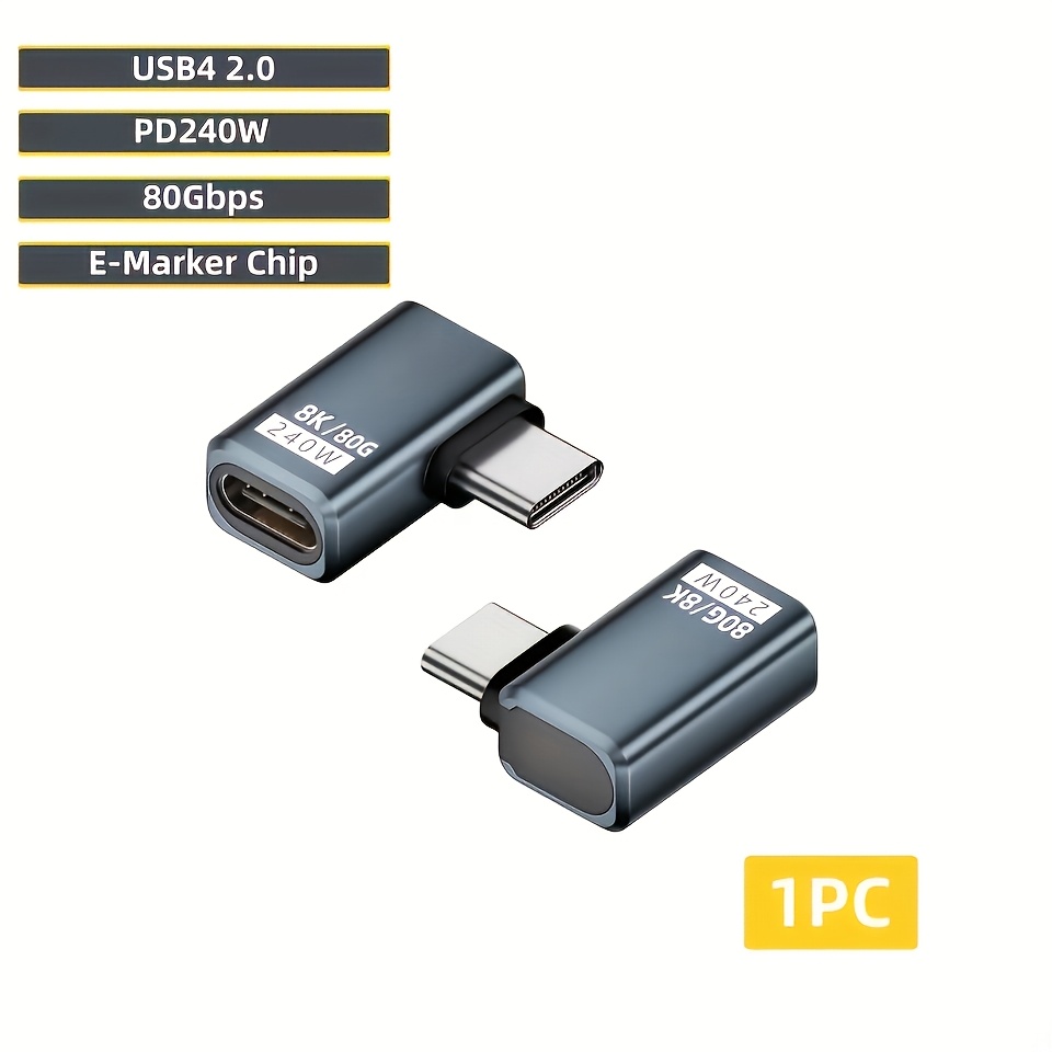 Image of Adapter 80gbps 8k@60hz Transmission Converter Usb 4.0 Straight Angle Pd 240w 5a Usb-c To Type C Charging Adapter With Support For Macbook, Pc, Tablet, And Thunderbolt 3/4
