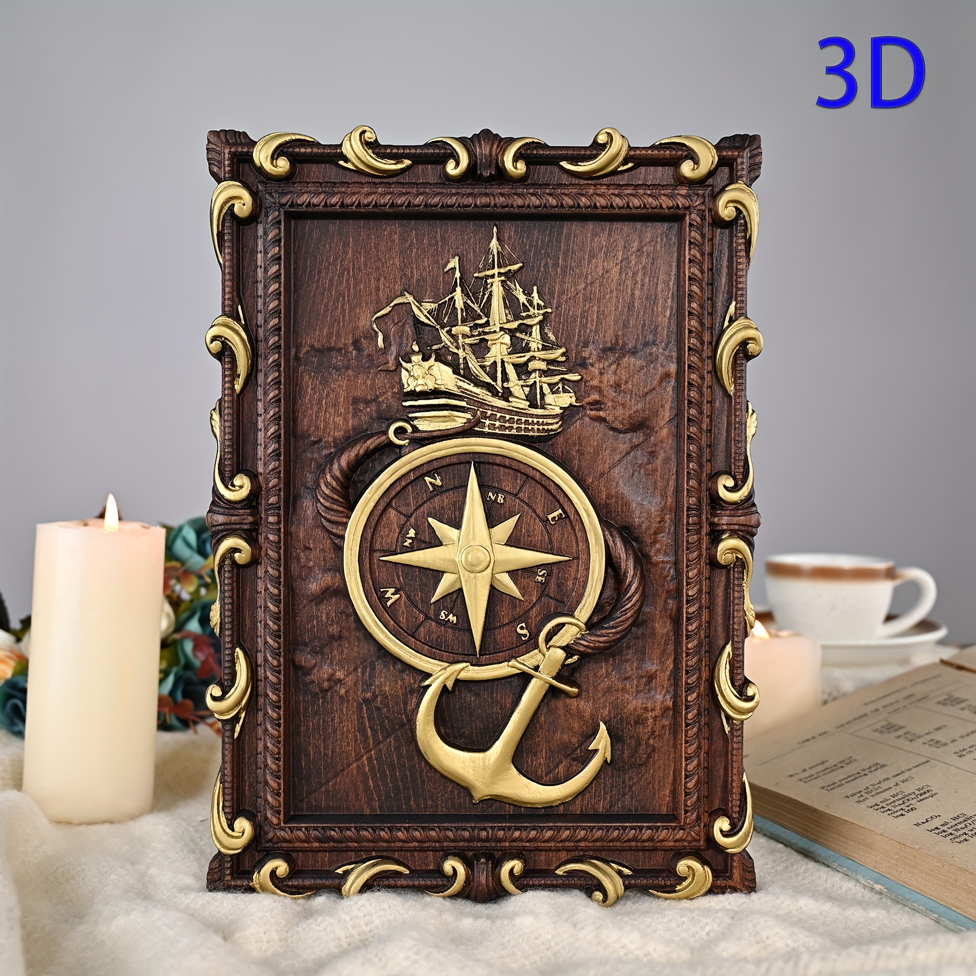 Handcrafted 3D Vintage Nautical Solid Wood Relief Wall Hanging