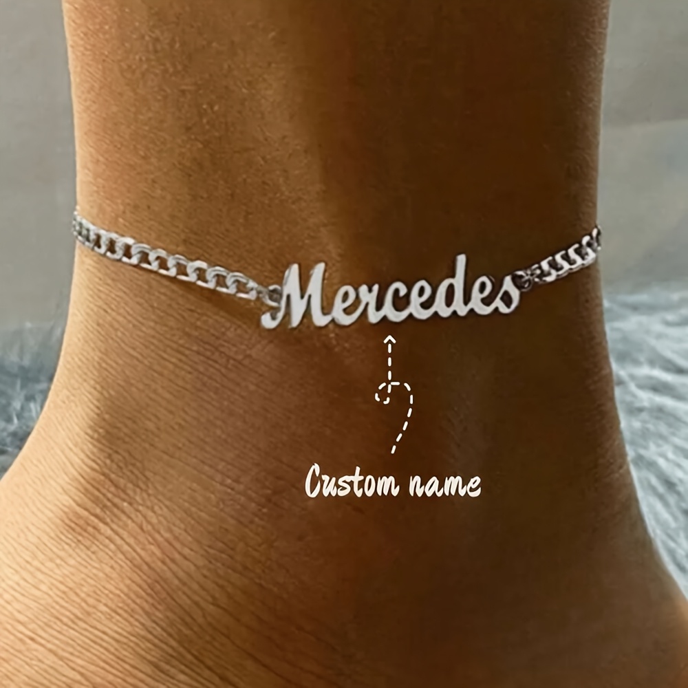 TEMU Bracelet de Cheville Personnalisé pour Femme, Plaqué Or 18K, Nom en Anglais Personnalisable, Style Bohème, Cadeau Idéal pour Elle, Cadeau